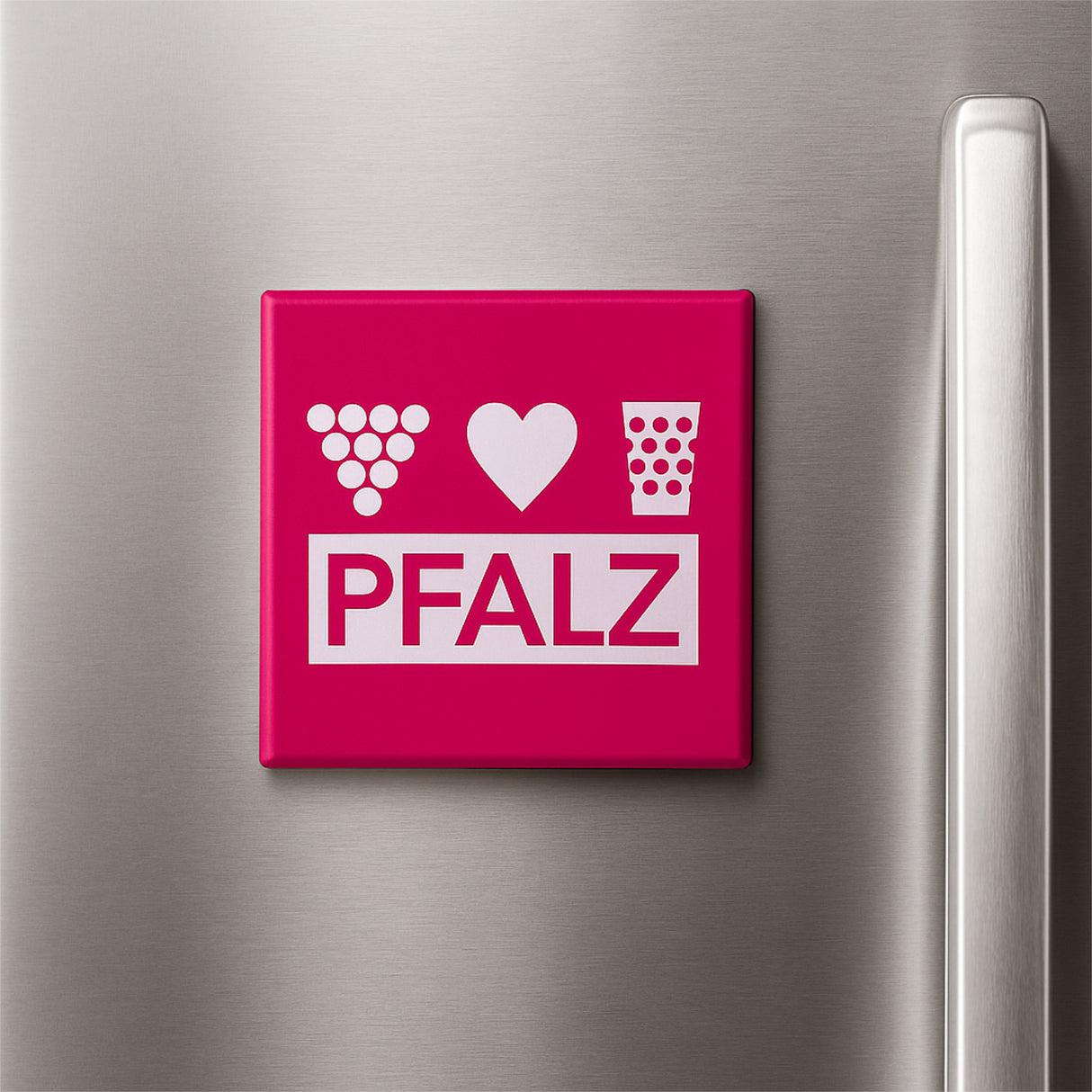 Pfalz Kühlschrankmagnet mit Weintrauben, Herz & Dubbeglas (Pink)