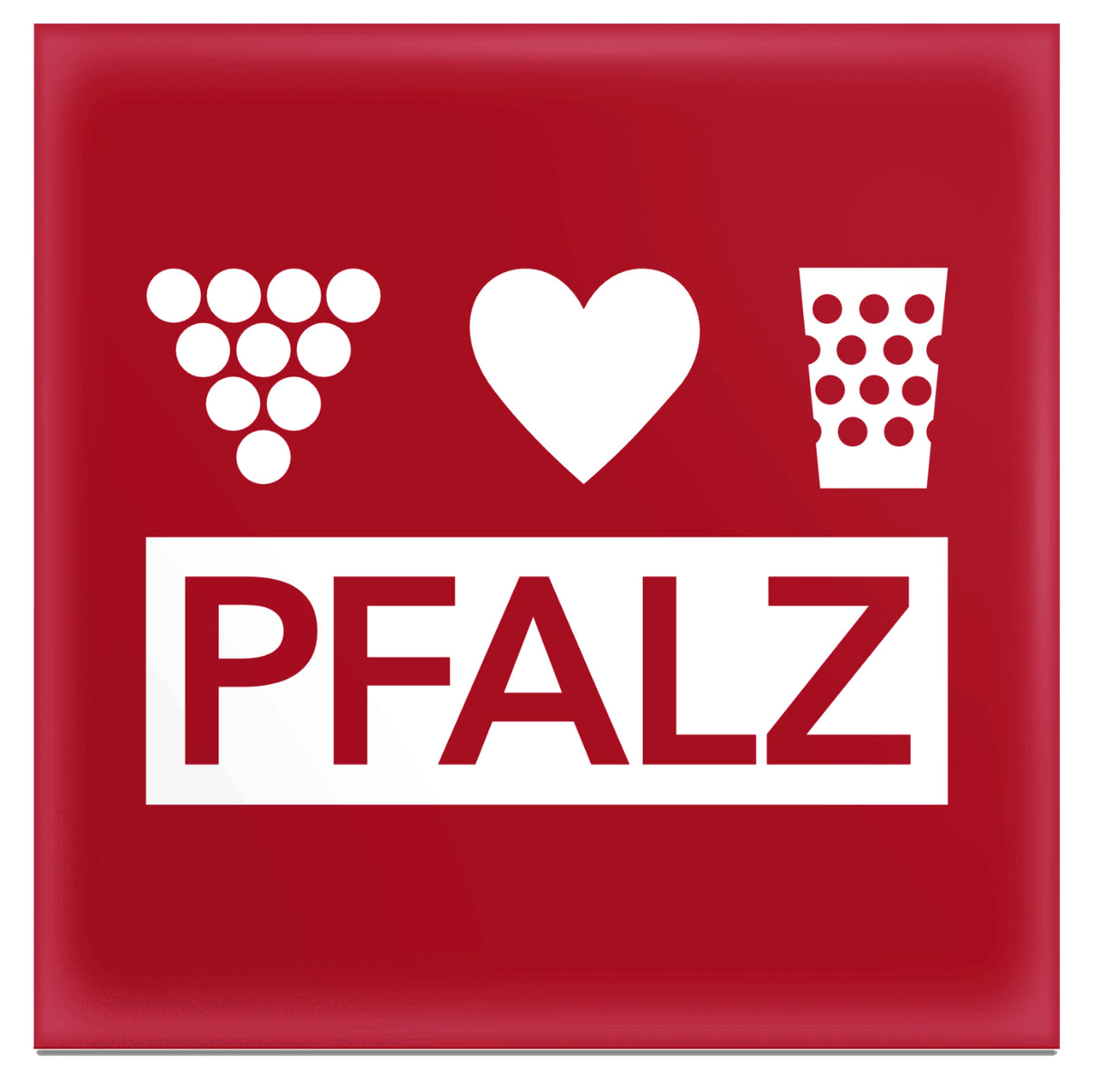 Pfalz Magnet mit Weintrauben, Herz & Dubbeglas (Rot)