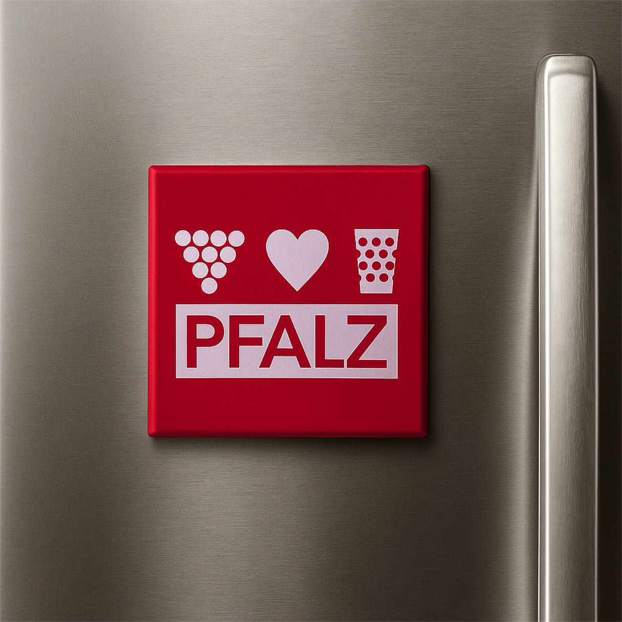 Pfalz Kühlschrankmagnet mit Weintrauben, Herz & Dubbeglas (Rot)