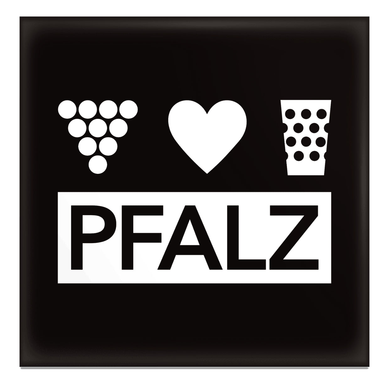Pfalz Magnet mit Weintrauben, Herz & Dubbeglas (Schwarz)