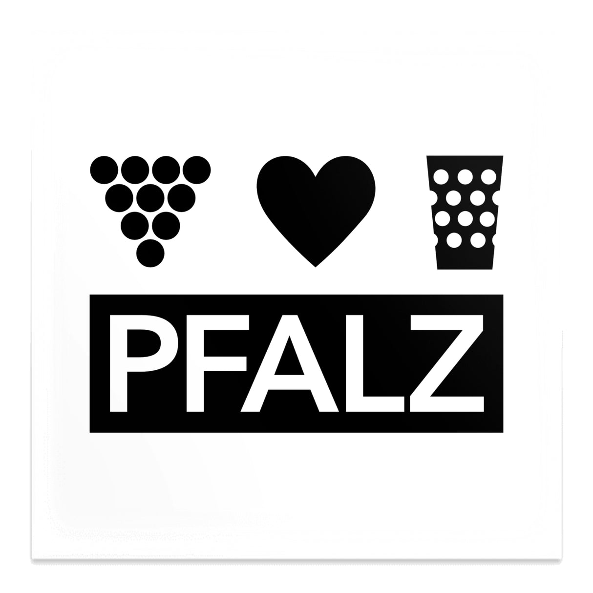 Pfalz Magnet mit Weintrauben, Herz & Dubbeglas (Weiß)