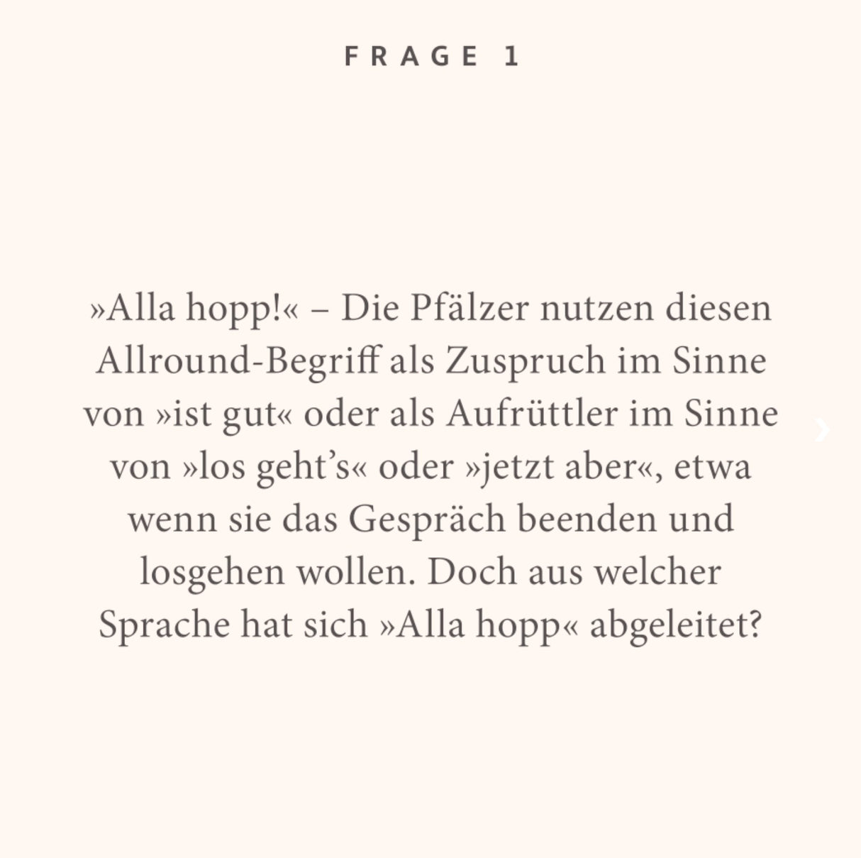 Pfalz Quiz - Frage Spielkarte "Alla hopp!"