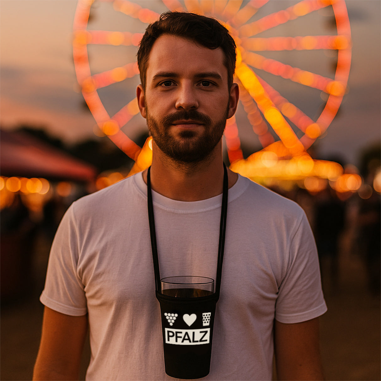 Pfalz Dubbeglashalter in der Farbe Schwarz, von einem Pfälzer getragen auf dem Wurstmarkt in Bad Dürkheim