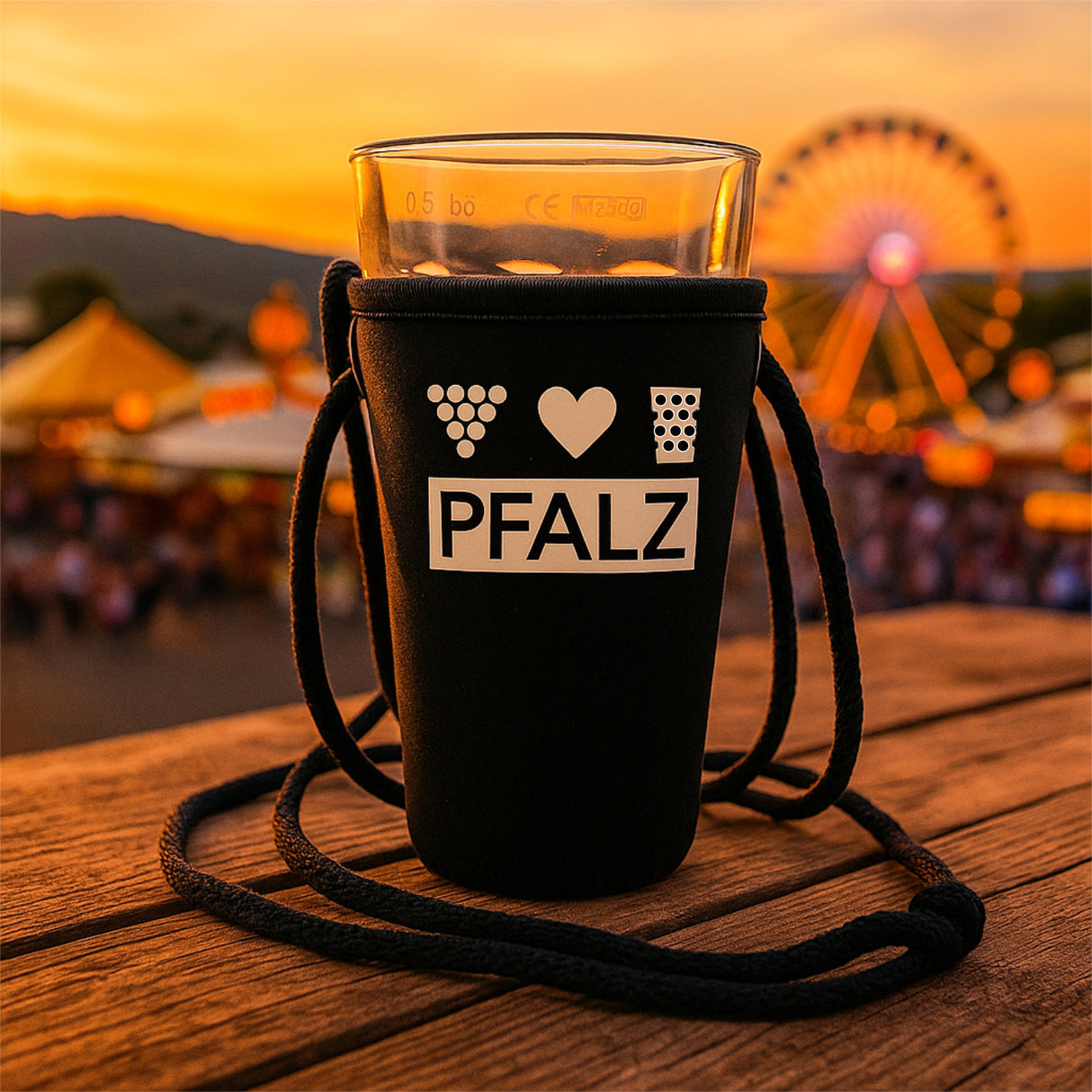 Pfalz Dubbeglashalter in der Farbe Schwarz, auf dem Wurstmarkt in Bad Dürkheim