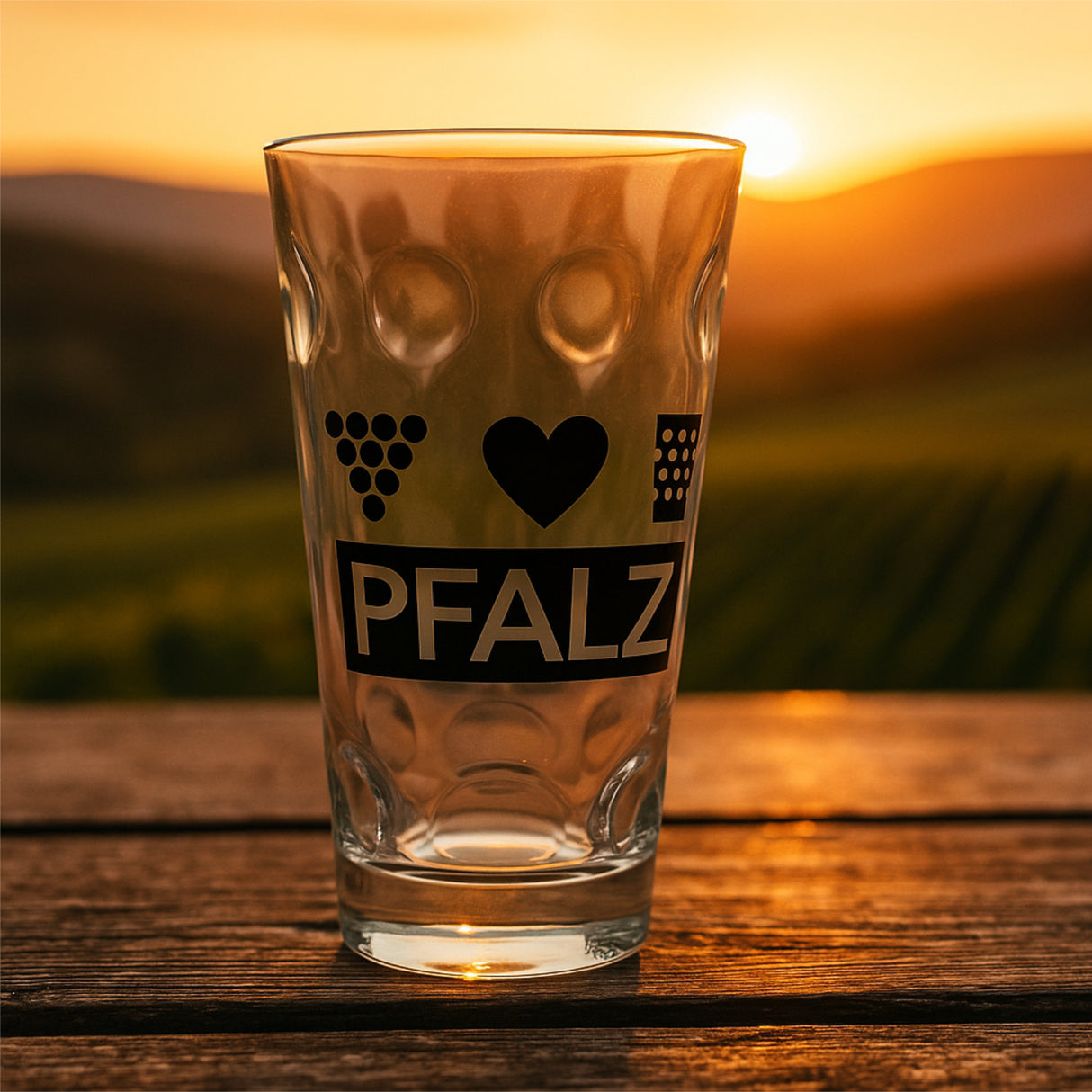 Pfalz Dubbeglas 0,5 L mit Weintrauben & Herz - Pfälzer Schorleglas