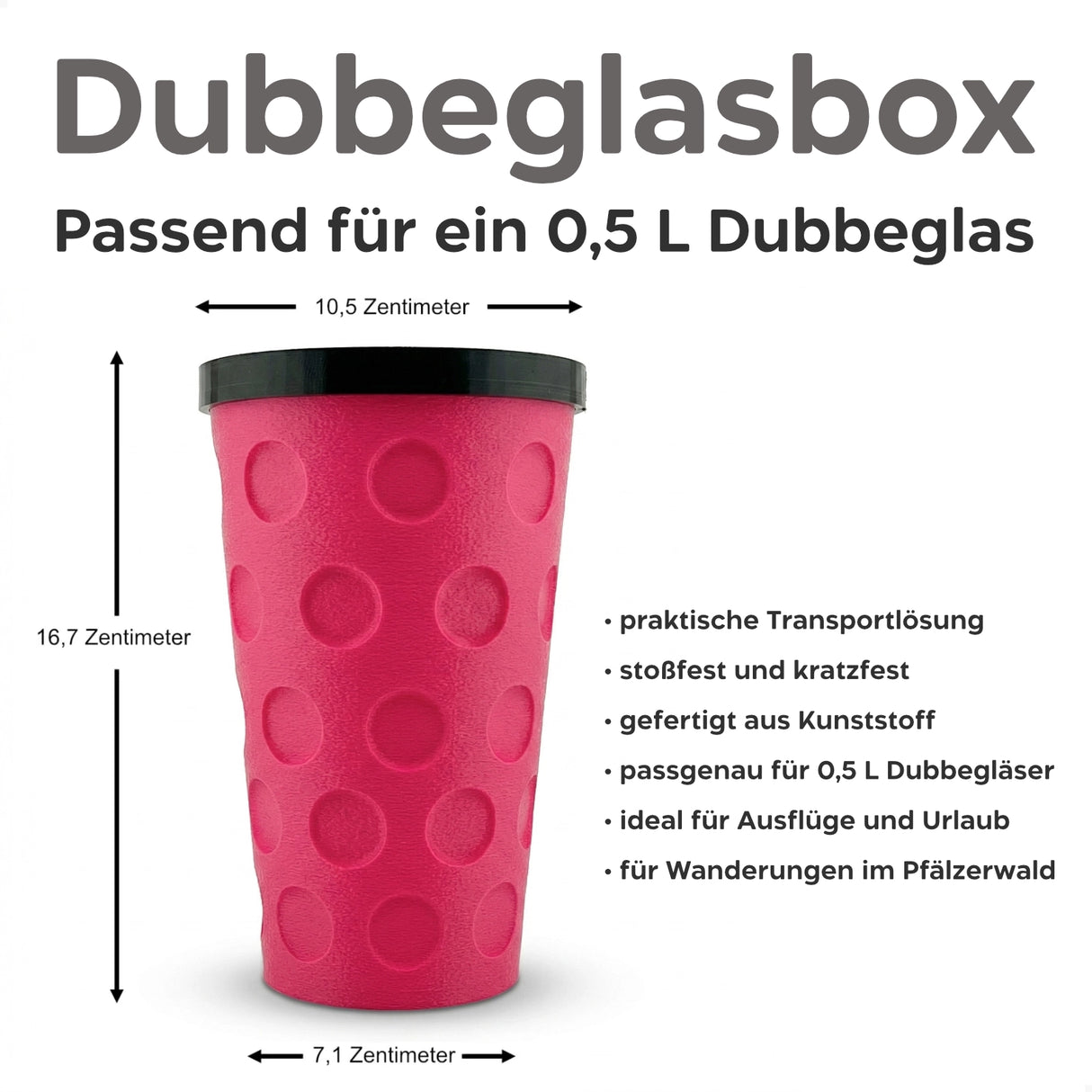 Pink - Dubbeglas Transportbox, Größenangabe