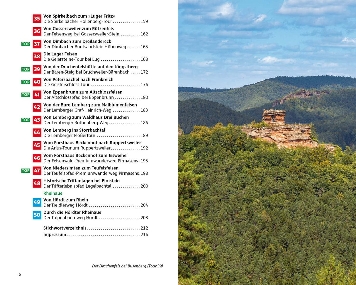 Premiumwege Pfälzerwald Wanderführer, Inhaltsverzeichnis