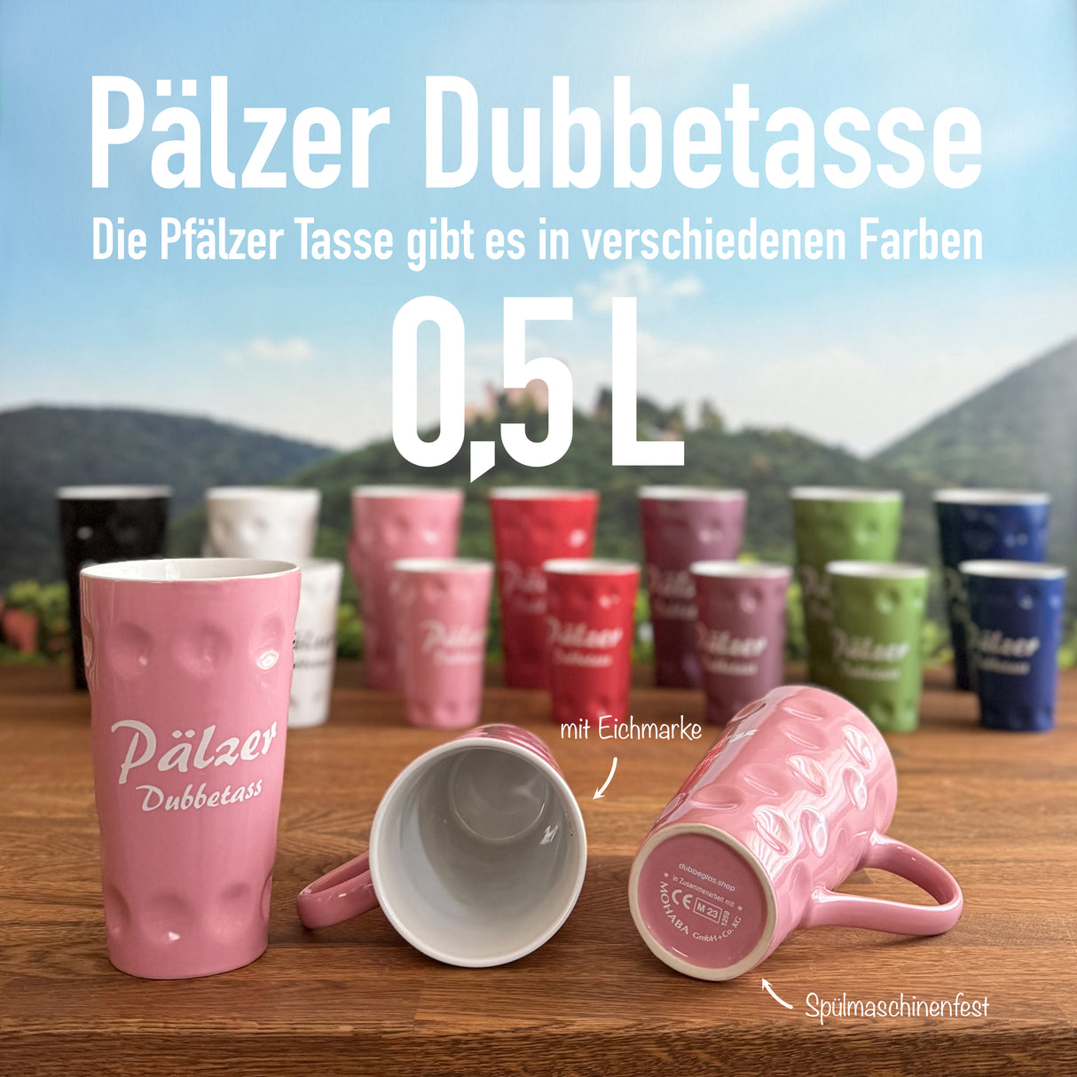 Rosa Pälzer Dubbetass 0,5 L - Dubbetasse mit Aufdruck