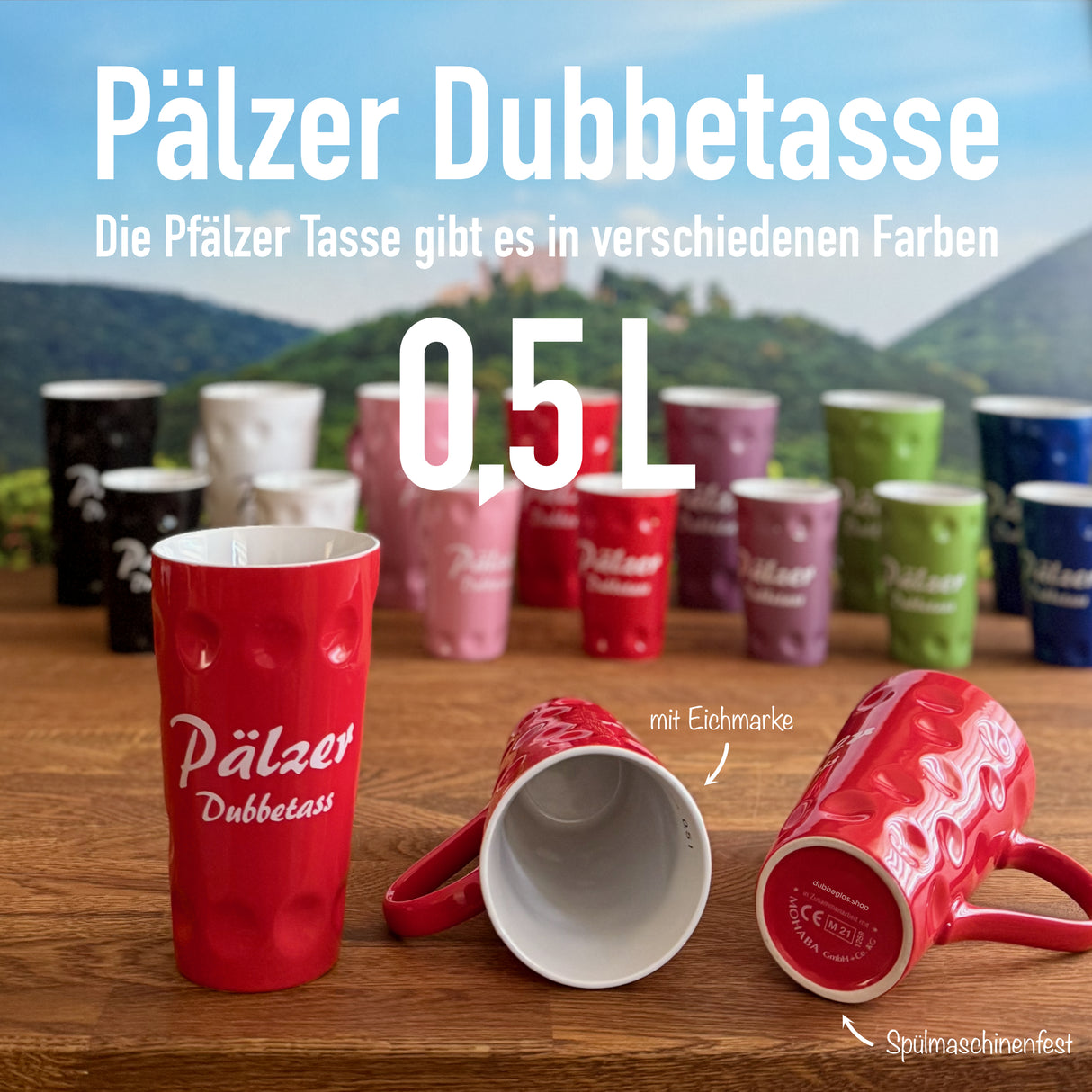 Rote Pälzer Dubbetass 0,5 L - Dubbetasse mit Aufdruck