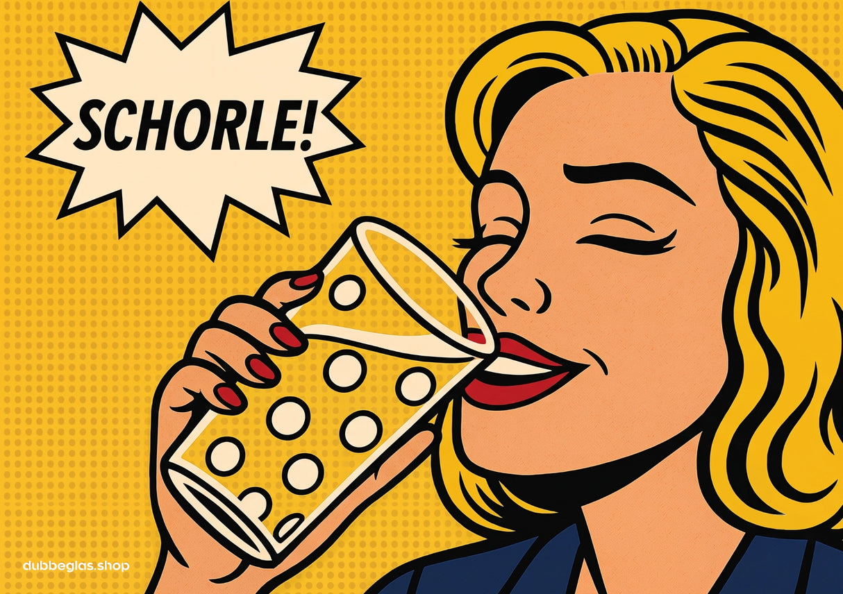 Schorle! Frau mit Dubbeglas Postkarte (Pop Art)