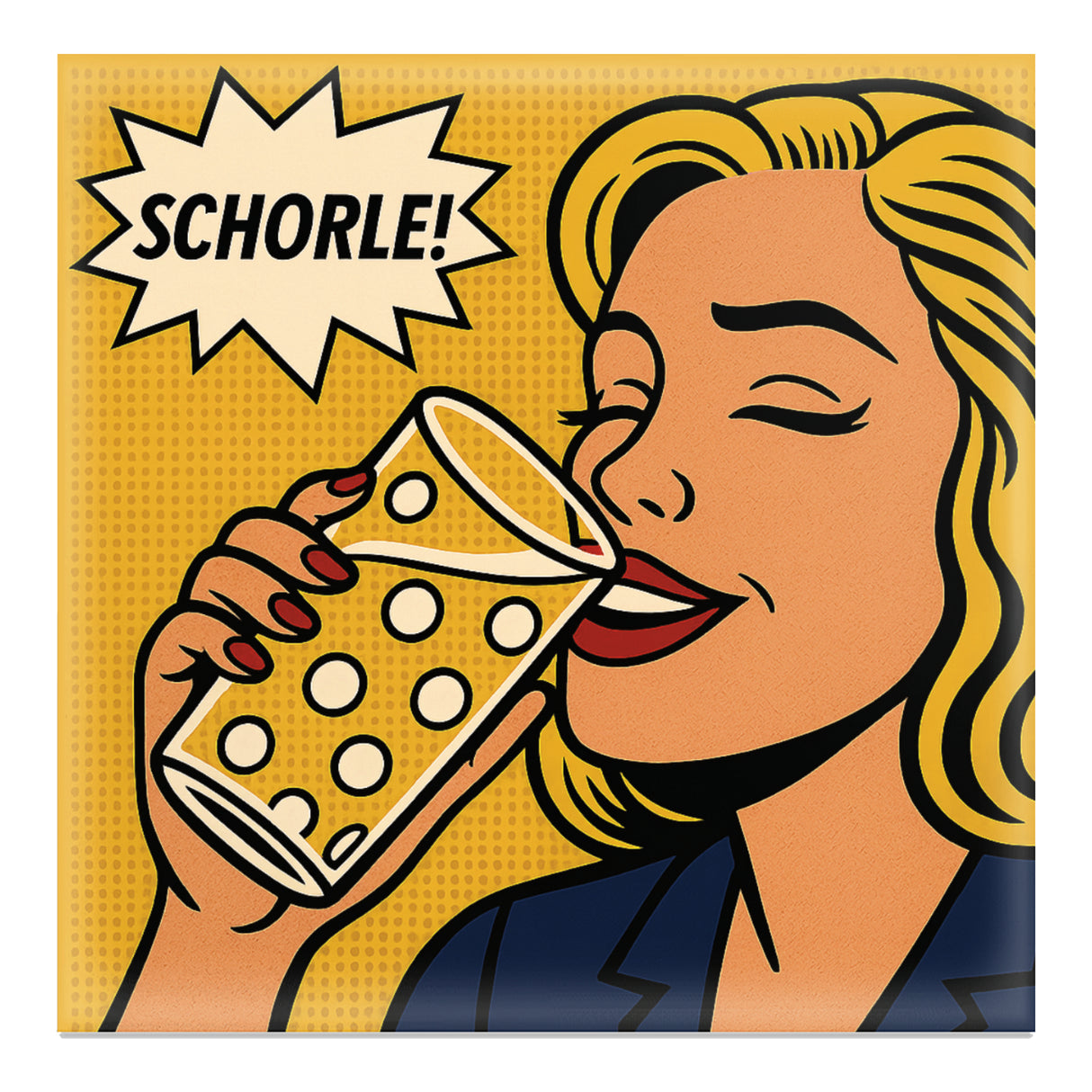 Schorle! - Magnet, mit einer Pfälzerin die aus einem Dubbeglas eine Rieslingschorle trinkt