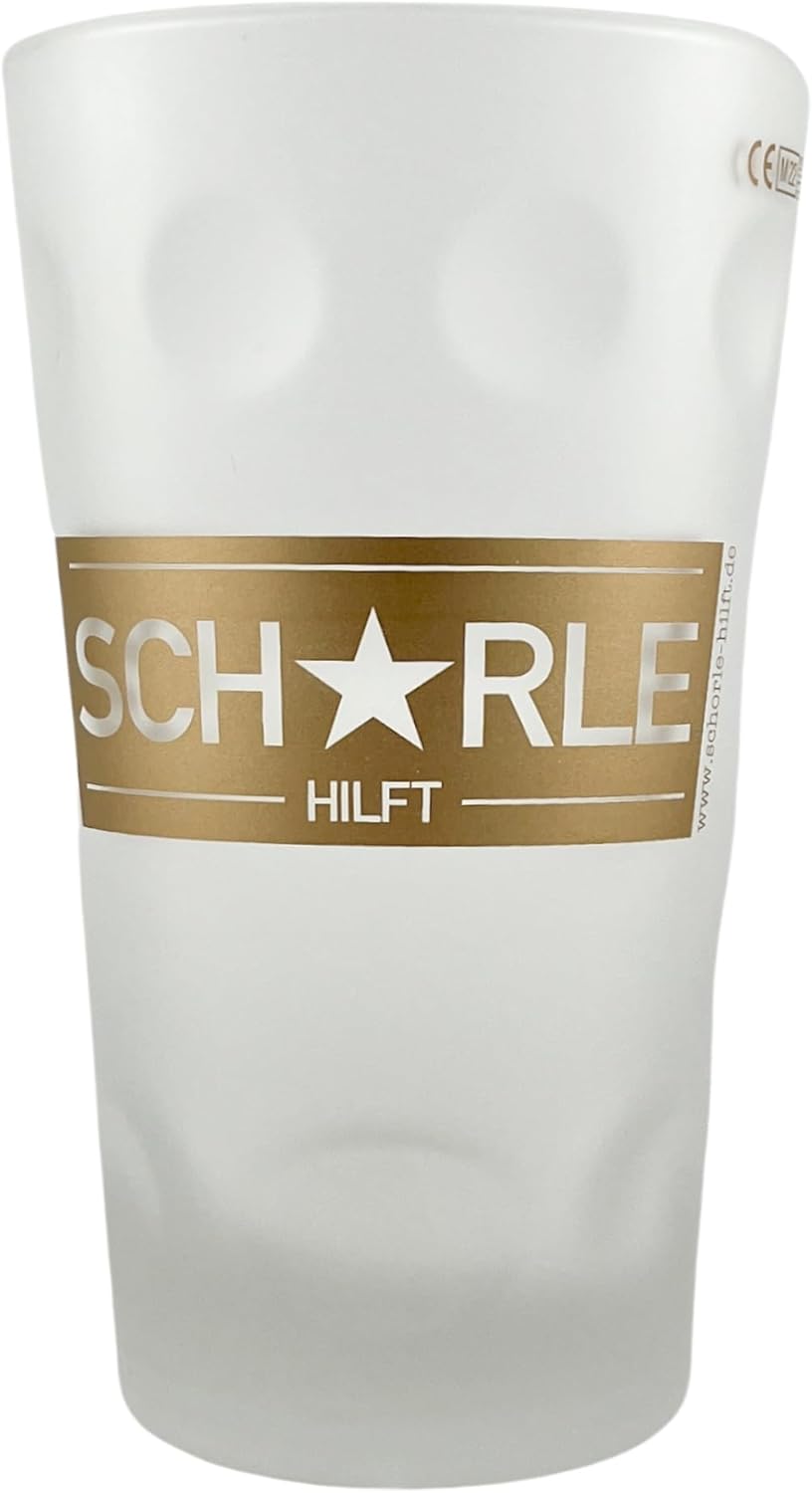 Schorle hilft - satiniertes Dubbglas 0,5 L (inkl. 3 Euro Spende) - Aufdruck Gold
