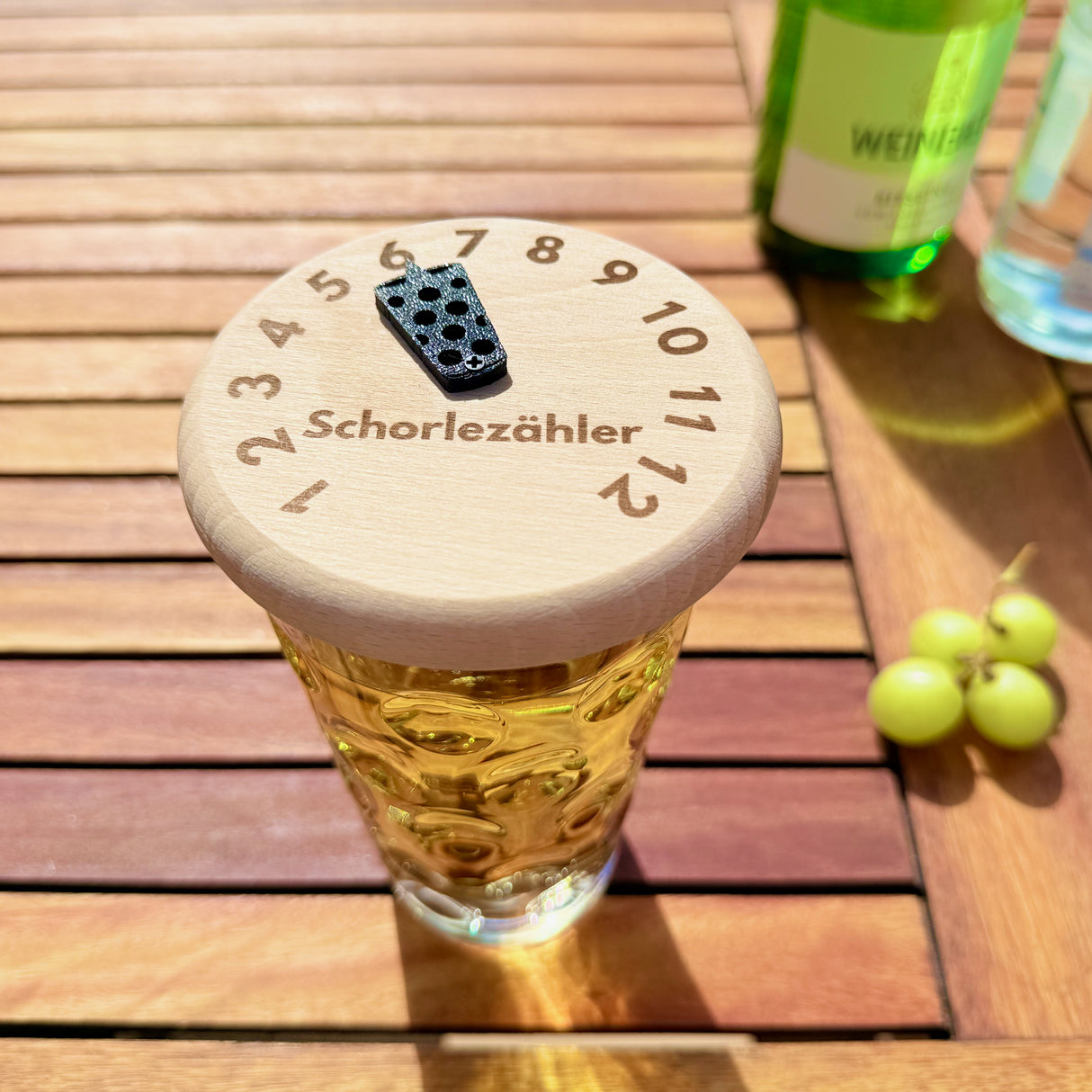 Schorlezähler - Dubbeglas Deckel, mit Pfälzer Rieslingschorle