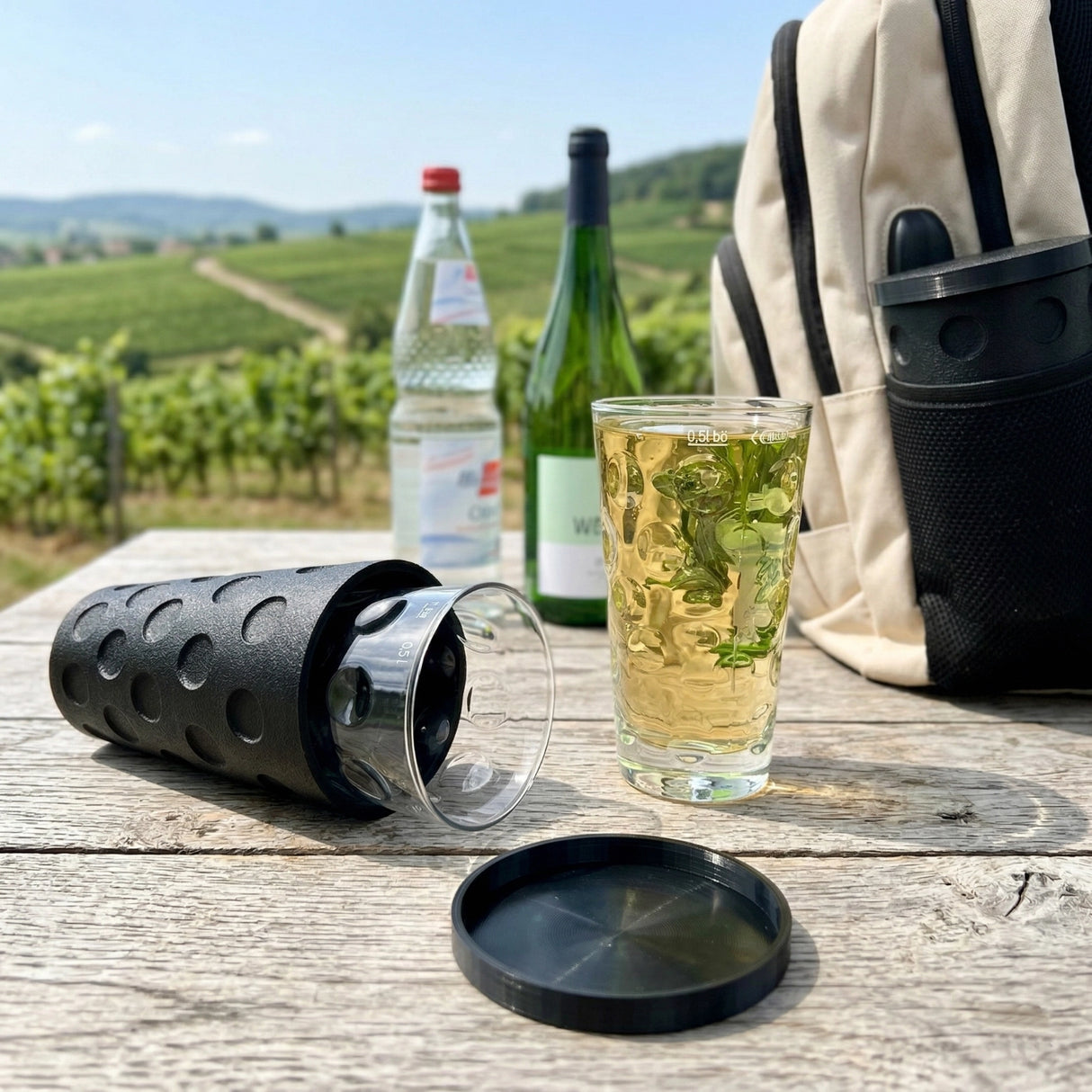 Die Dubbebox zum sicheren Dubbeglas Transport um unterwegs eine Pfälzer Schorle zu trinken.