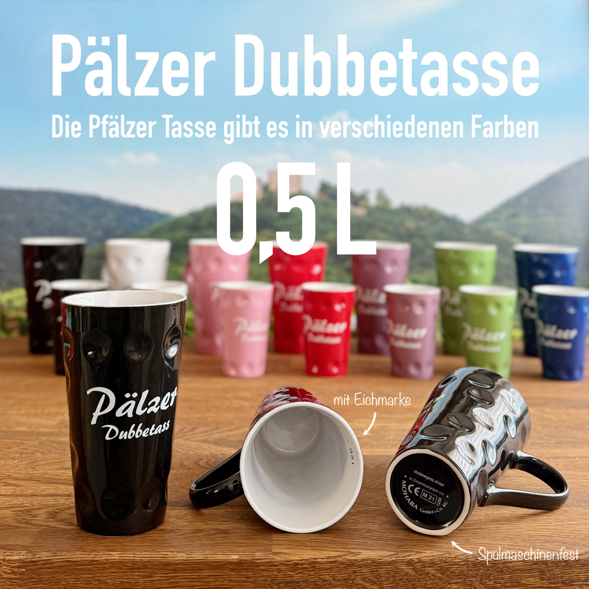 Schwarze Pälzer Dubbetass 0,5 L - Dubbetasse mit Aufdruck