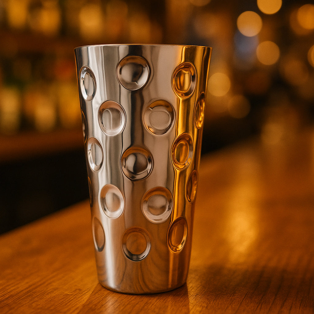 Pfälzer Gral - Dubbeglas aus Edelstahl 0,5 Liter - Silber an der Bar