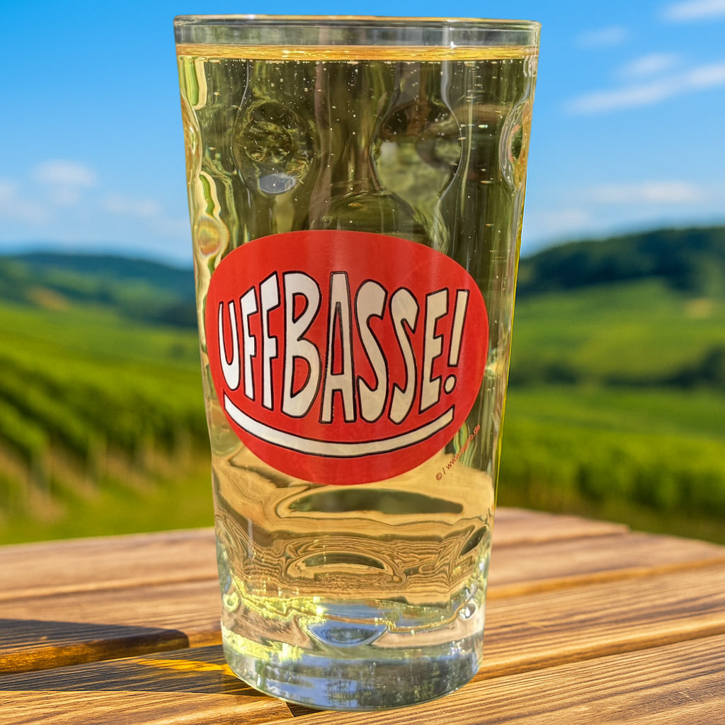 Uffbasse! Dubbeglas 0,5 Liter mit Pfälzer Rieslingschorle