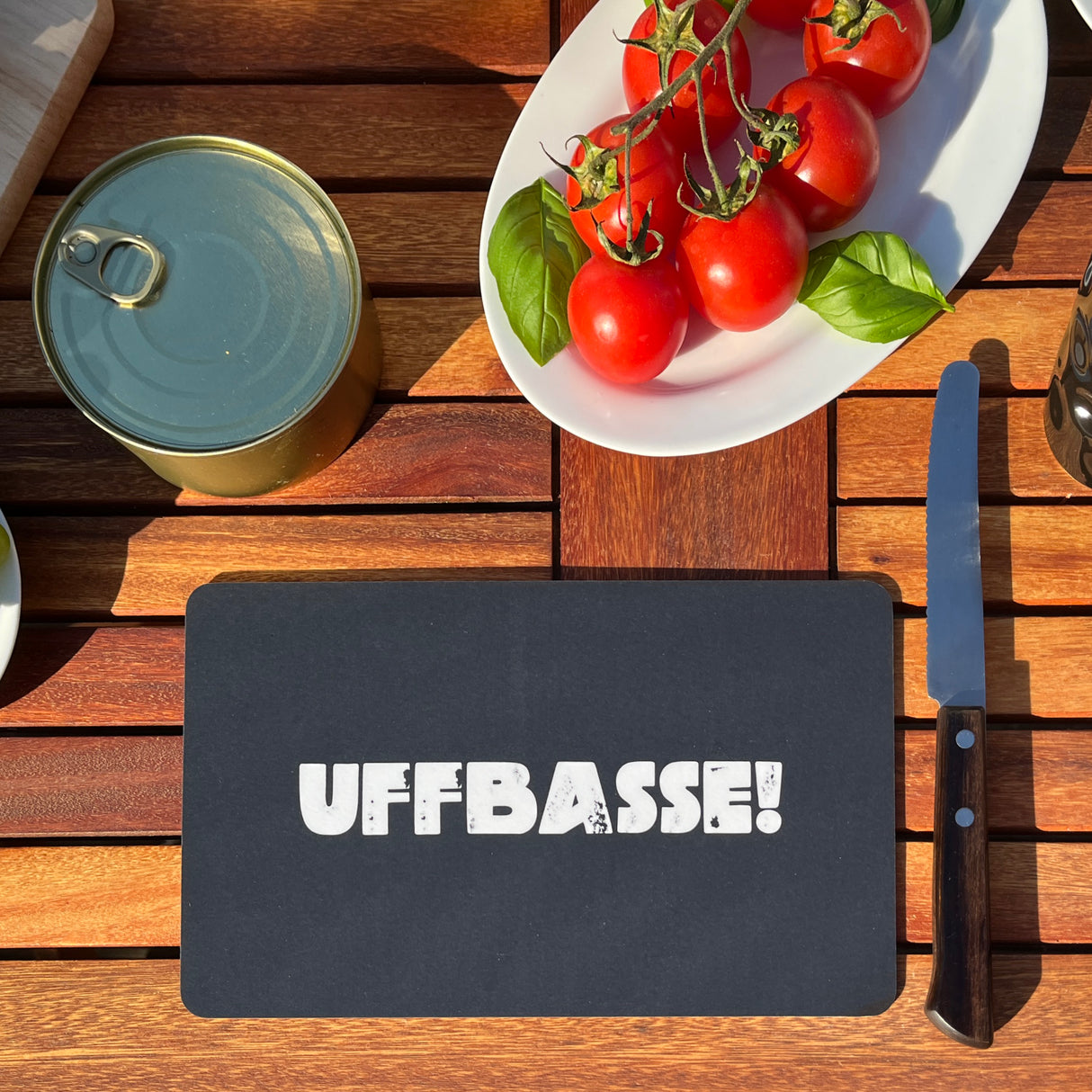 Uffbasse! Frühstücksbrettchen - schwarzer Hintergrund, Pfalz Vesperbrett