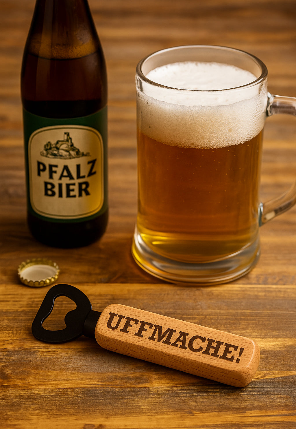 UFFMACHE! Pfälzer Flaschenöffner mit Bier