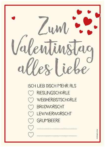Zum Valentinstag alles Liebe - Pfälzer Postkarte