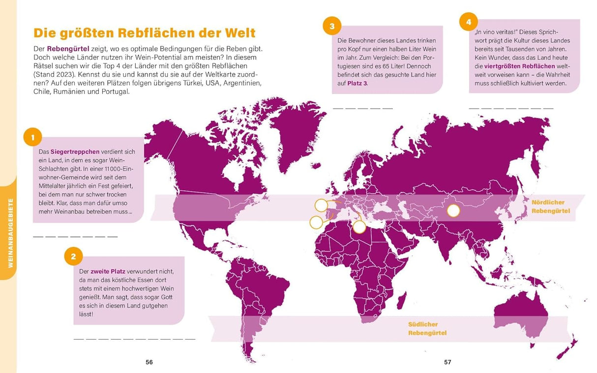 Wein Wissen in Rätseln - Das ultimative Rätselbuch, Die größten Rebflächen der Welt