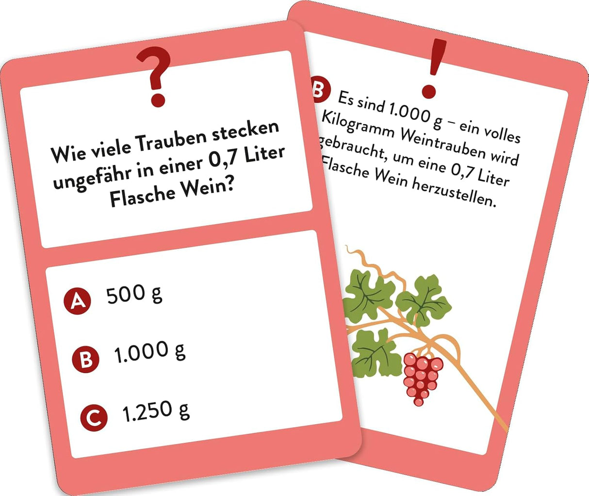 Wein Wissens-Quiz - Spielkarte Trauben Weinflasche