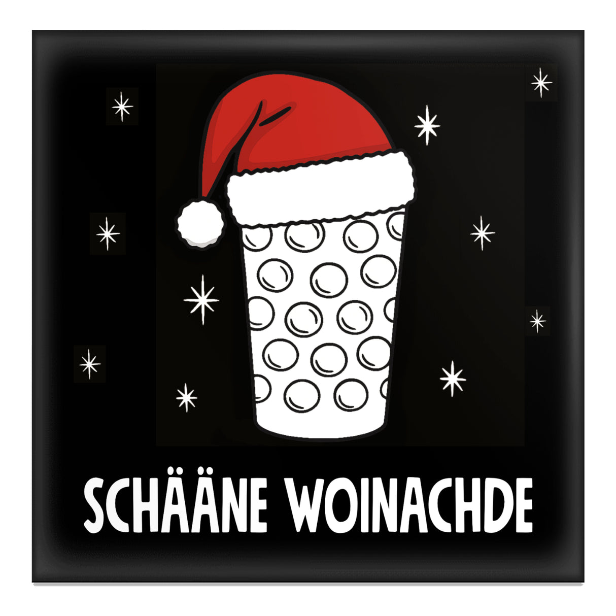 Schääne Woinachde & Dubbeglas Magnet, schwarz - Pfälzer Weihnachtsmagnet