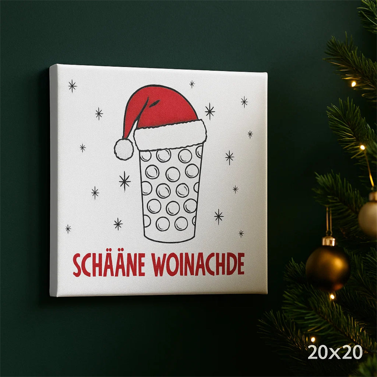 Schääne Woinachde & Dubbeglas (weiß) - Leinwand | Bilderrahmen