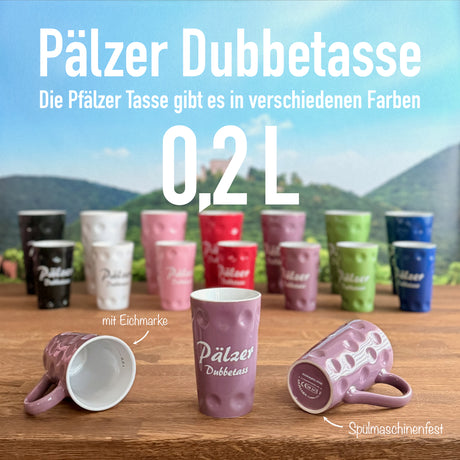 Lila Pälzer Dubbetass 0,2 L - Pfalz Dubbetasse mit Aufdruck
