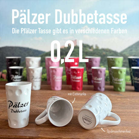 Weiße Pälzer Dubbetass 0,2 L - Pfalz Dubbetasse mit Aufdruck