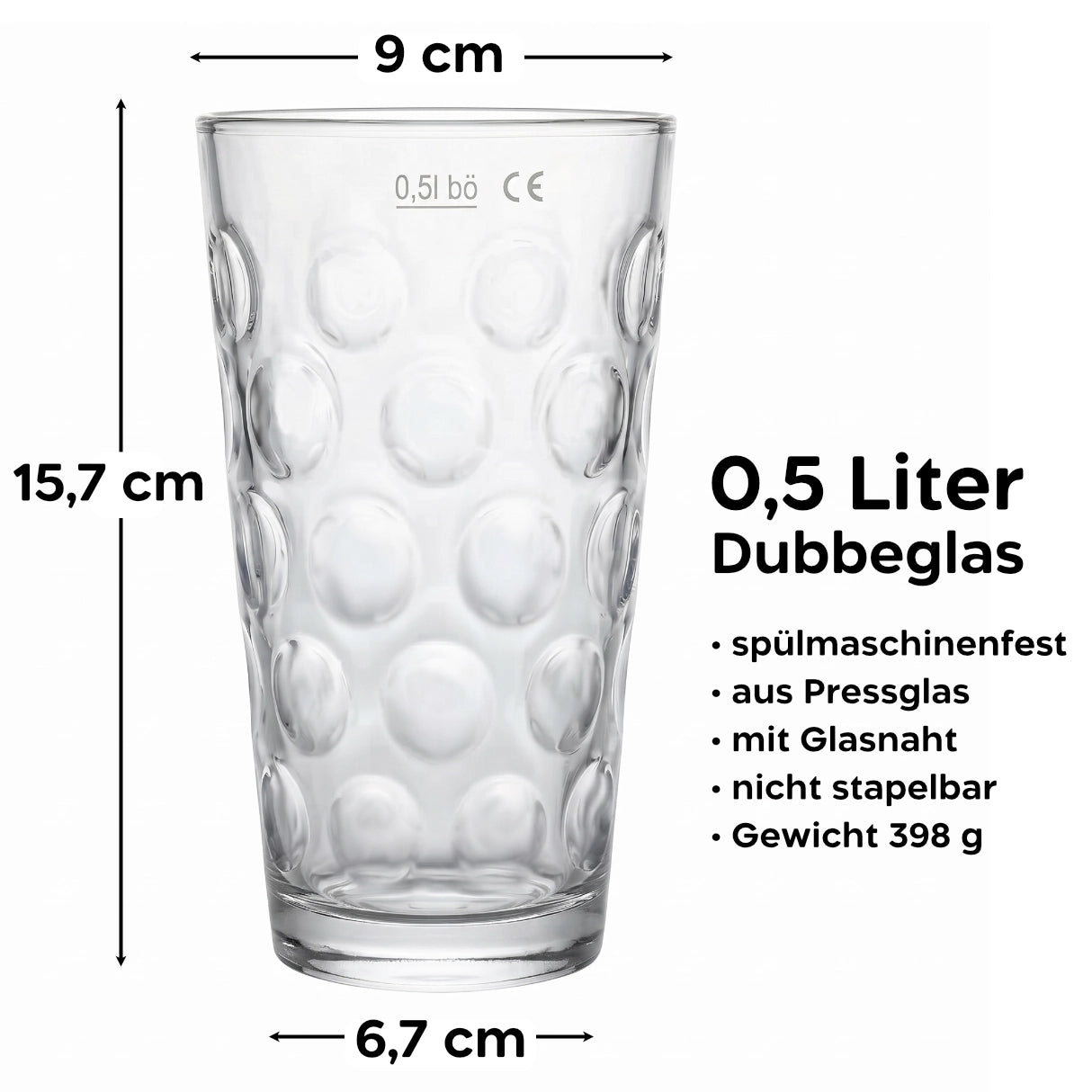 0,5 LiterDubbeglas Größenangabe und Maße