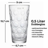 0,5 LiterDubbeglas Größenangabe und Maße