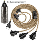 3 x Dubbeglas Lampe E27 mit Stecker & Schalter, 8 m (Bundle) Hanfkabel