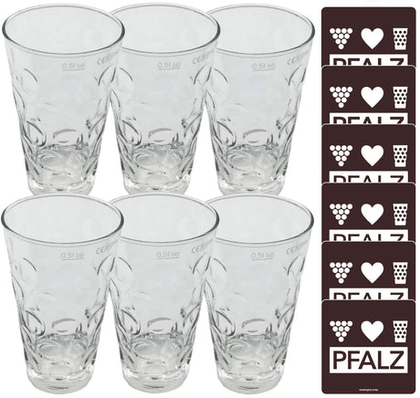 6 x Dubbegläser 0,5 L + PFALZ Untersetzer