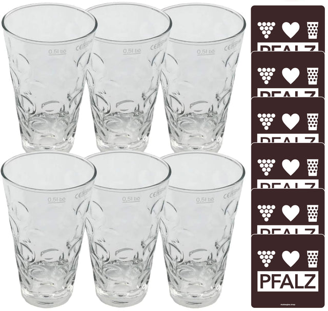 6 x Dubbegläser 0,5 L + PFALZ Untersetzer