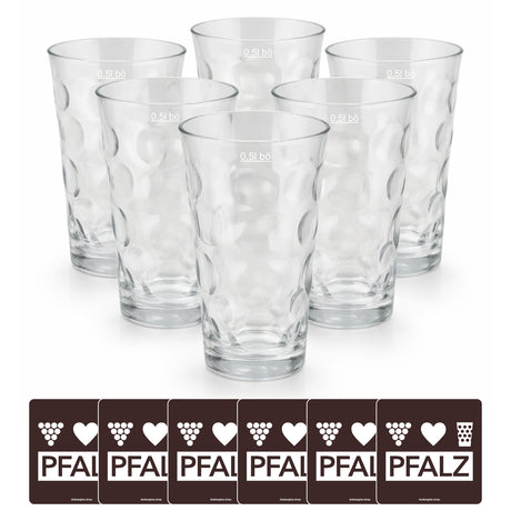 6 x Dubbegläser 0,5 L + PFALZ Untersetzer