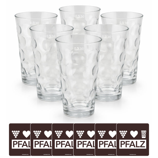 6 x Dubbegläser 0,5 L + PFALZ Untersetzer