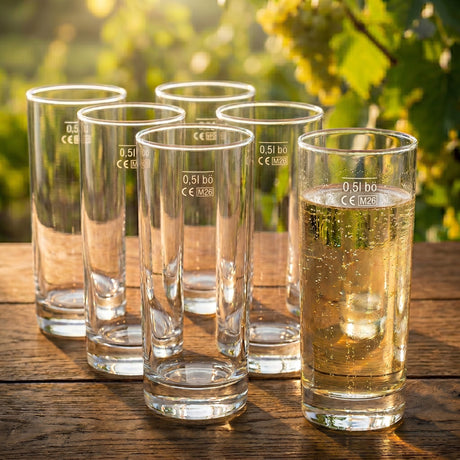 Pfälzer Genuss im Glas – 6 klare Schoppengläser mit 0,5 L Fassungsvermögen für echte Weinschorlen.
