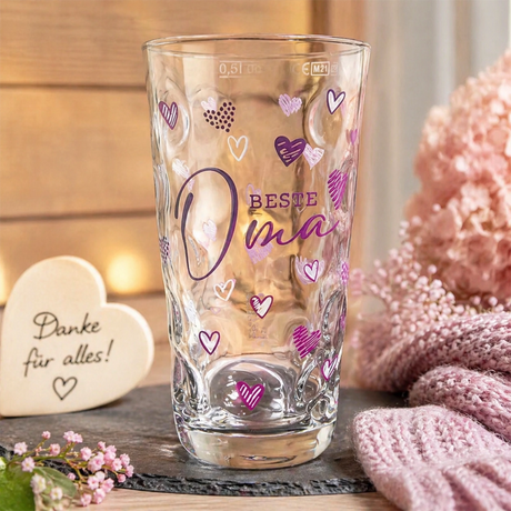 Beste Oma Dubbeglas 0,5 L - mit vielen Herzen
