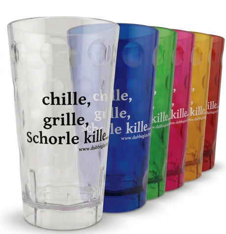 chille, grille, Schorle kille... Plastik Dubbebecher 0,5 Liter, in verschiedenen Farben