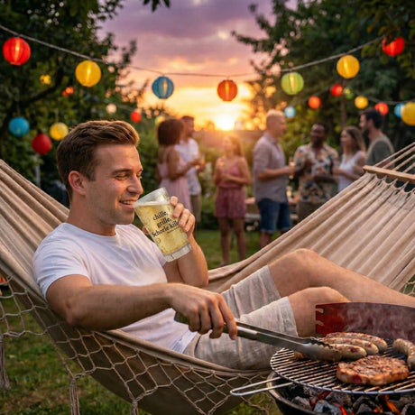 chille, grille, Schorle kille... Dubbebecher 0,5 Liter auf einer Pfälzer Grillparty