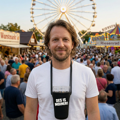 Praktisch umgehängt ist der Dubbeglashalter, jederzeit einsatzbereit auf dem Wurstmarkt in Bad Dürkheim
