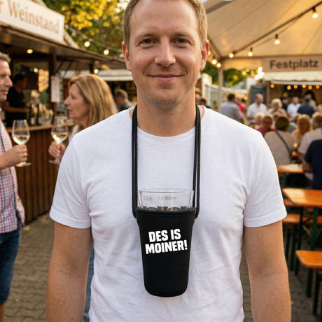 DES IS MOINER! Dubbeglashalter ideal für den Besuch auf einem Pfälzer Weinfest