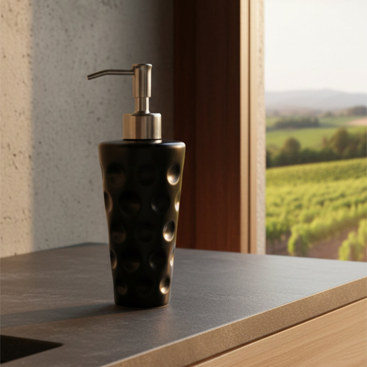 Dubbeglas Seifenspender (Griffelbuzzer) - schwarz, am Waschbecken