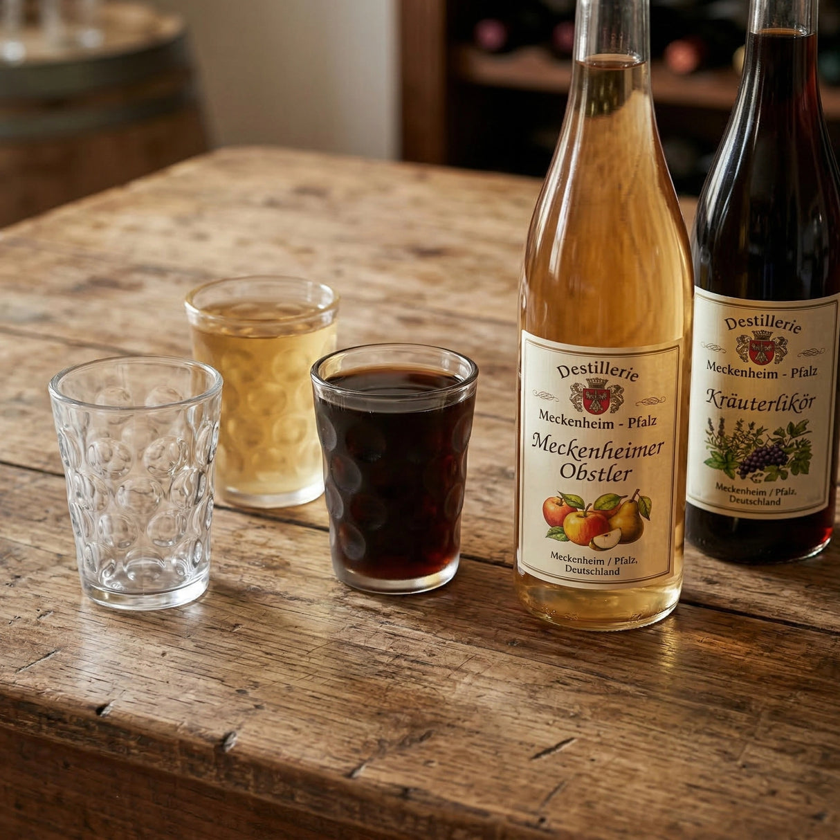 Dubbeglas Schnapsglas 6 CL mit Pfälzer Obstler und Kräuterlikör