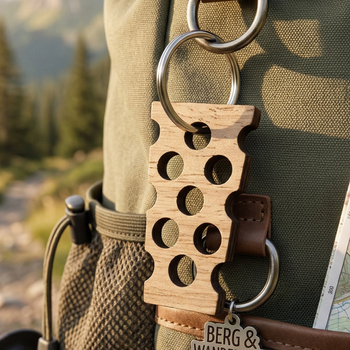Du kannst den Dubbeglas Anhänger auch an einen Rucksack hängen.