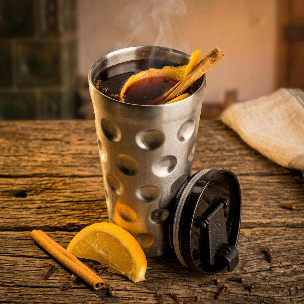 Aus dem Dubbe Thermobecher kann man auch Glühwein trinken.