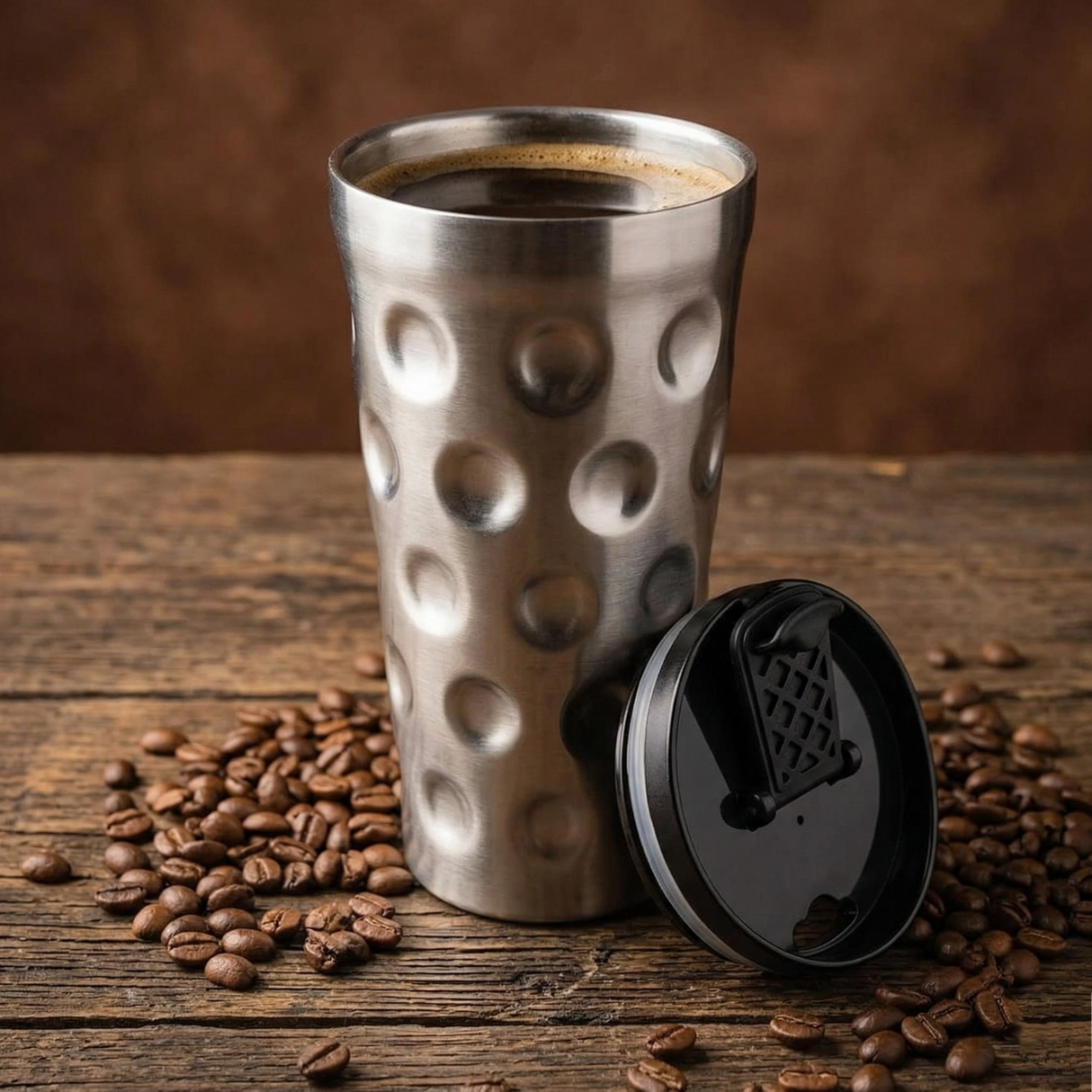 Dubbe Thermobecher mit Kaffee