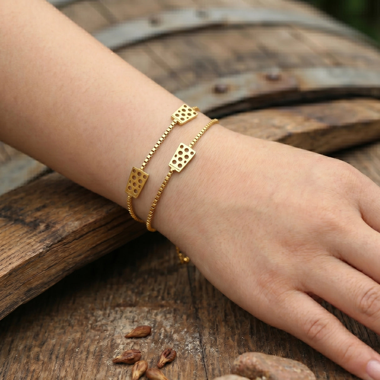 Dubbeglas Armband - Edelstahl, Gold