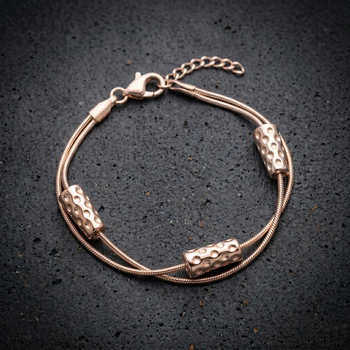 Dubbeglas Armband - Edelstahl, Roségold